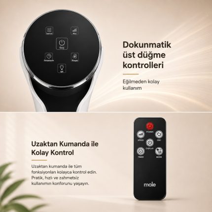 Mole F10 Kule Tipi Vantilatör Kumandalı 3 Kademeli 50W Beyaz - 2
